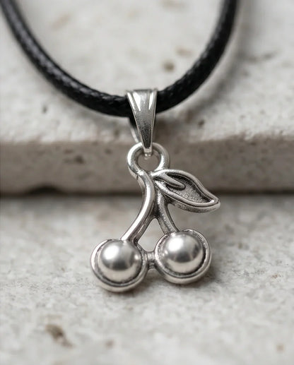 Silver Double Cherry Pendant Necklace