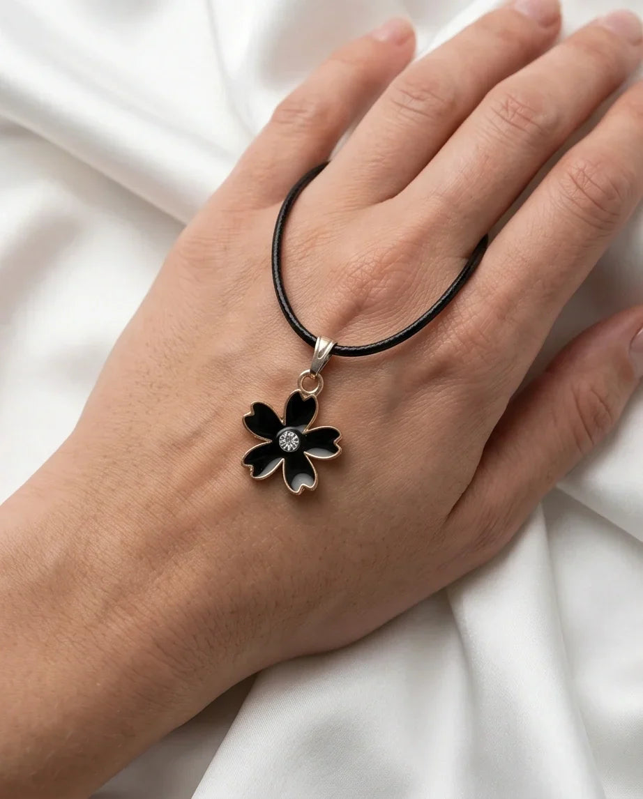 Gold and Black Cherry Blossom Necklace