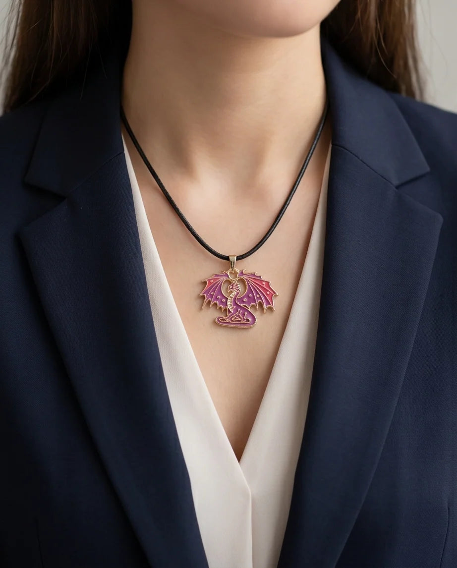 Celestial Magenta Dragon Pendant Necklace