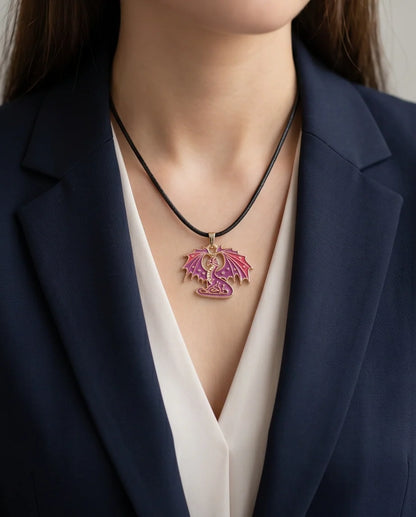 Celestial Magenta Dragon Pendant Necklace