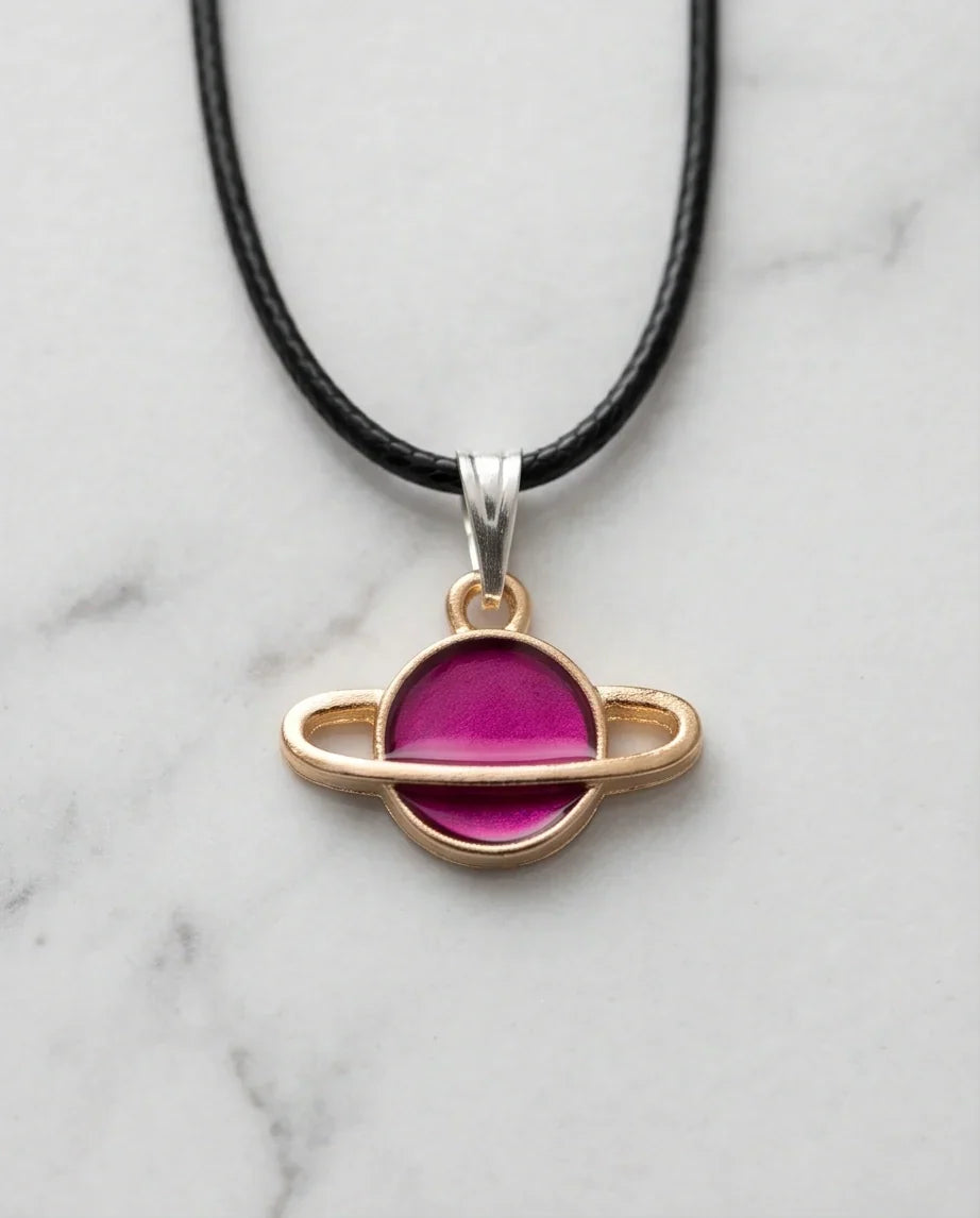 Magenta Saturn Planet Pendant