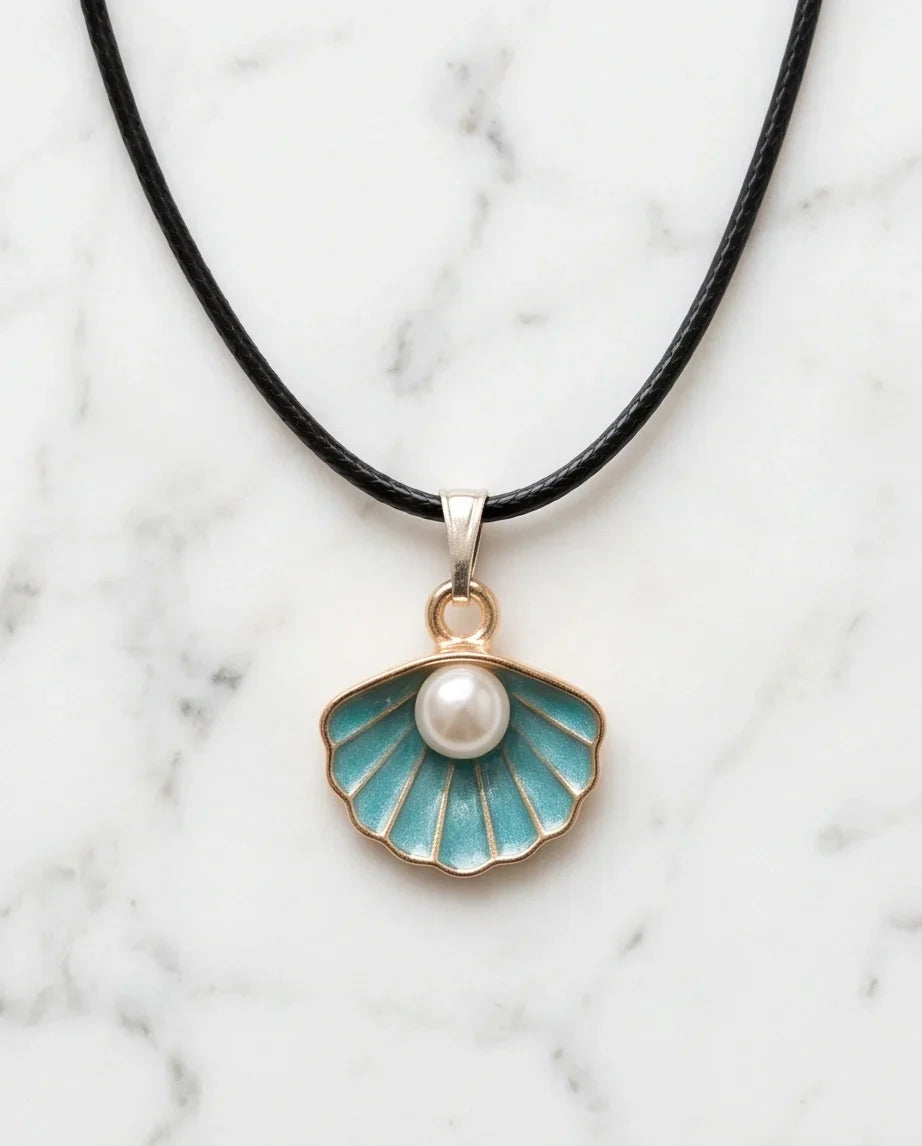 Gold and Turquoise Seashell Pearl Necklace