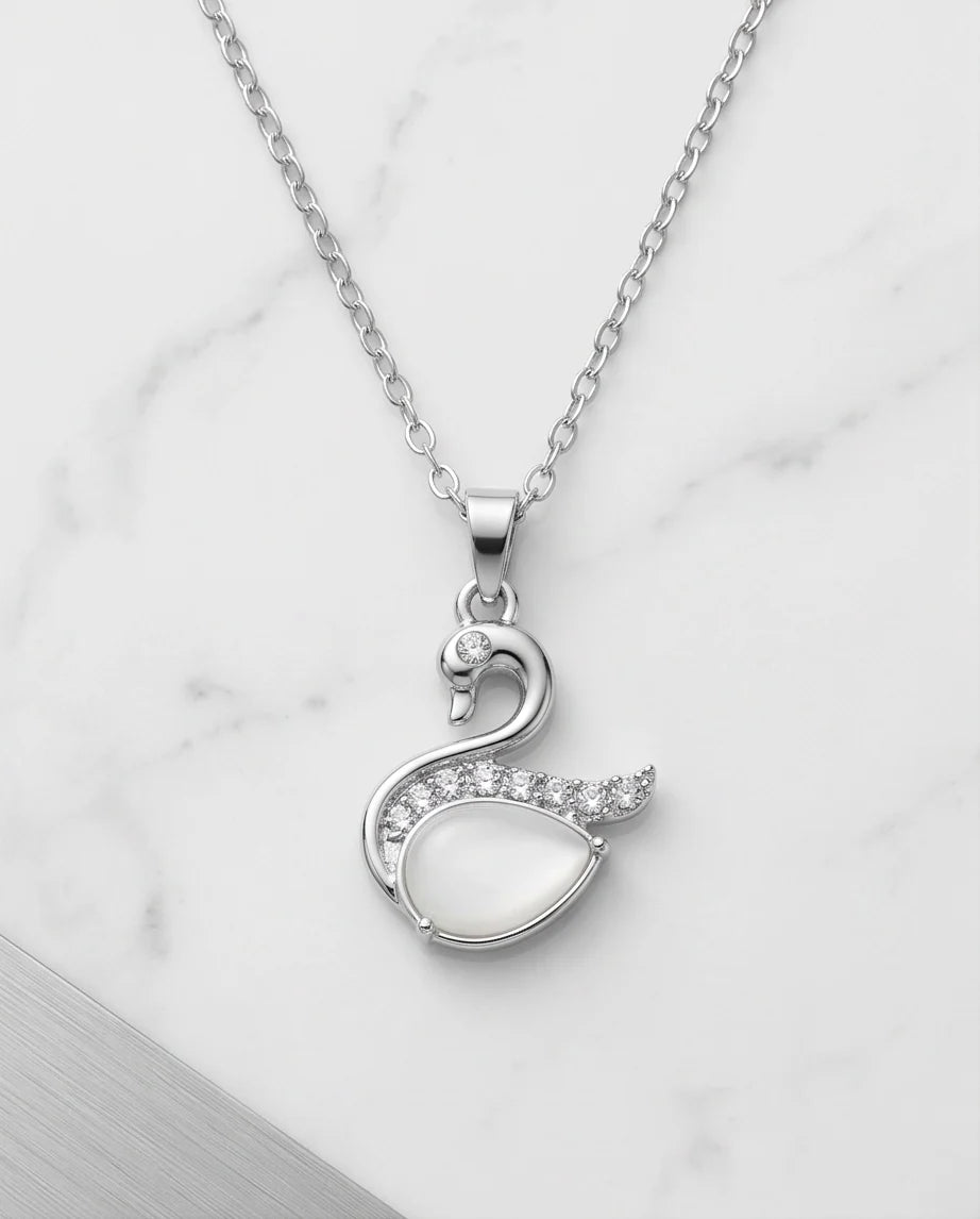 Silver Mother of Pearl Swan Pendant Necklace