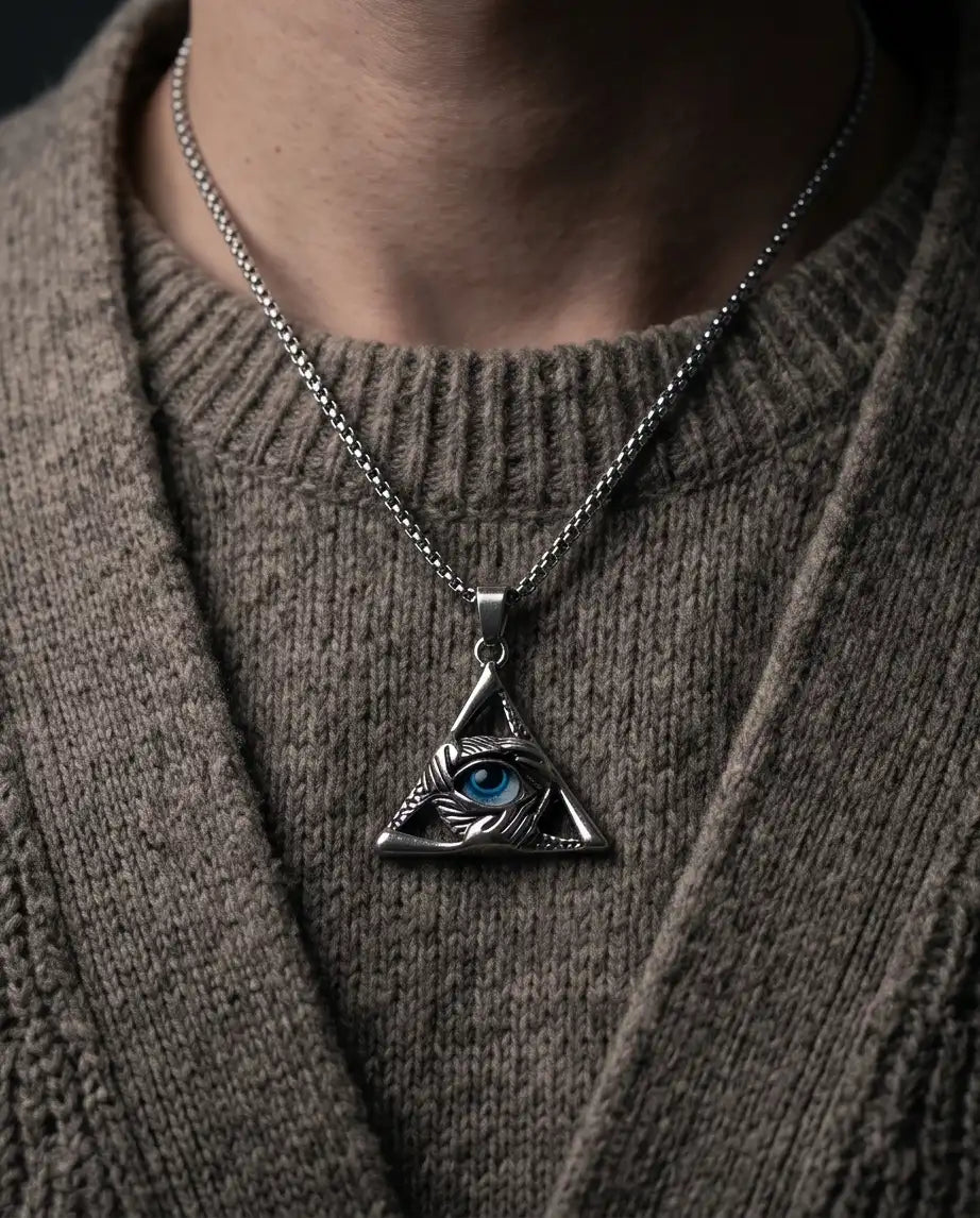 Evil Eye Triangle Pendant Box Chain