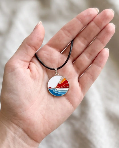 Sunset Wave Enamel Pendant Necklace