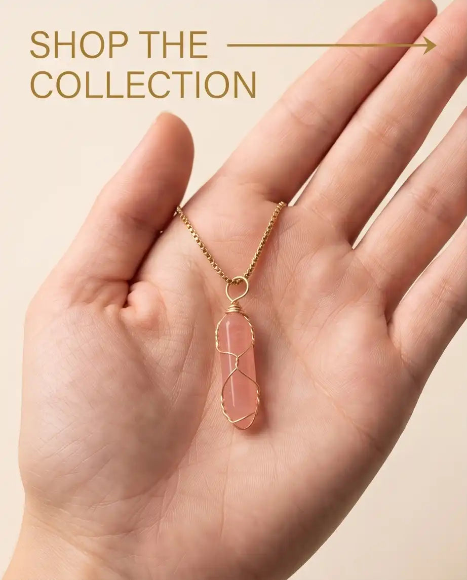 Wire-Wrapped Rose Quartz Crystal Point Pendant Box Chain