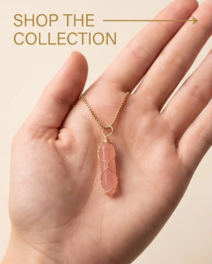 Wire-Wrapped Rose Quartz Crystal Point Pendant Box Chain