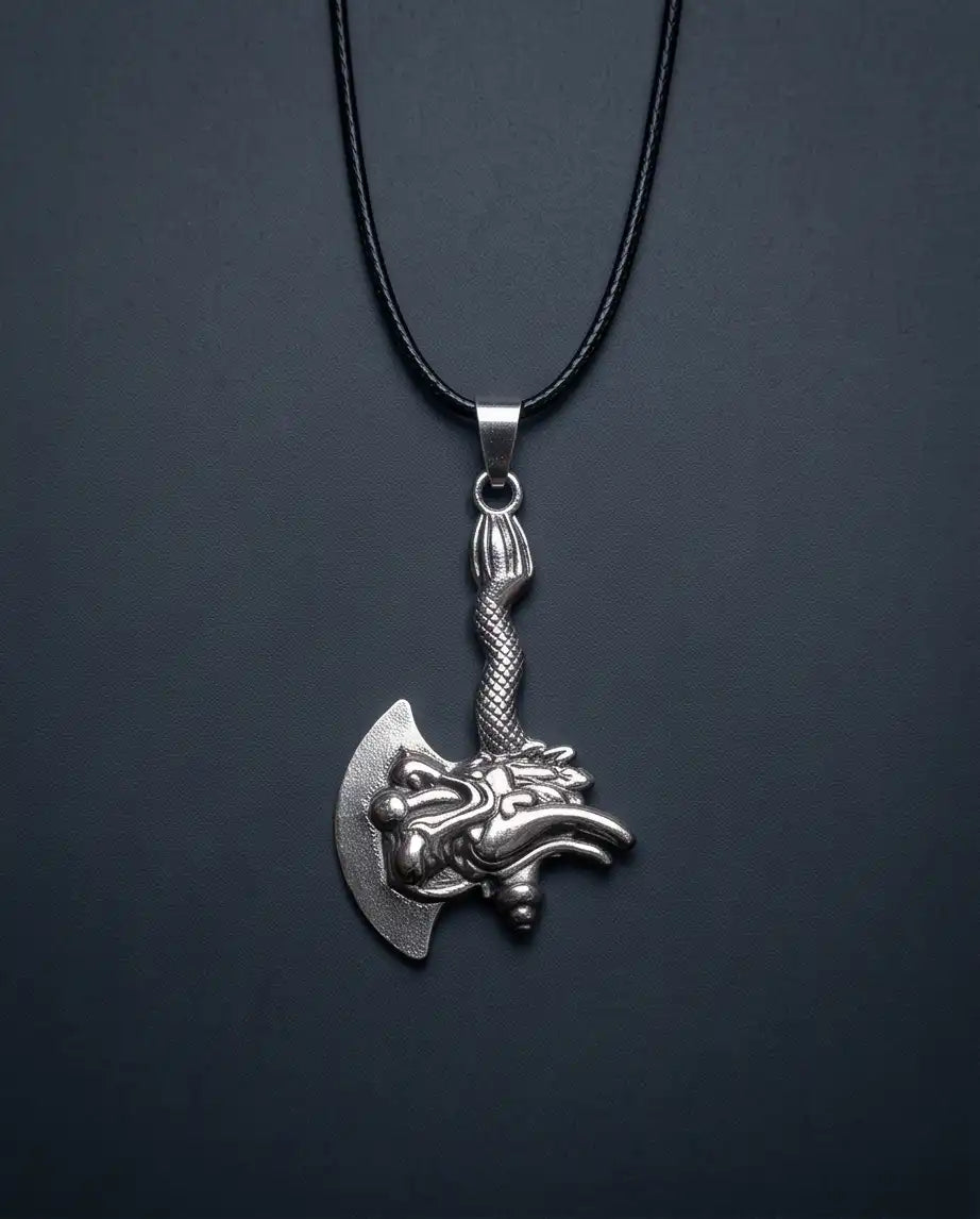 Mythological Dragon Battle Axe Pendant Box Chain