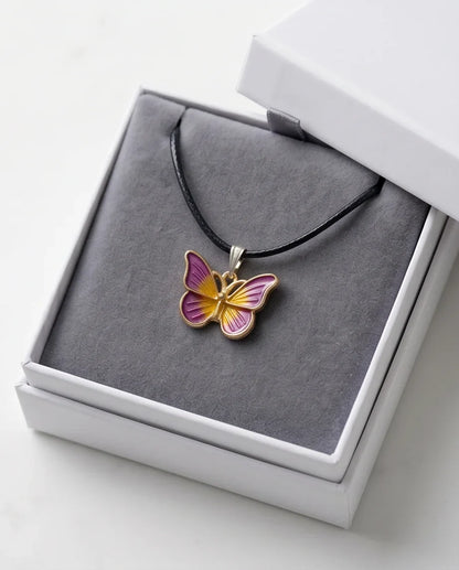 Purple & Gold Butterfly Pendant Necklace