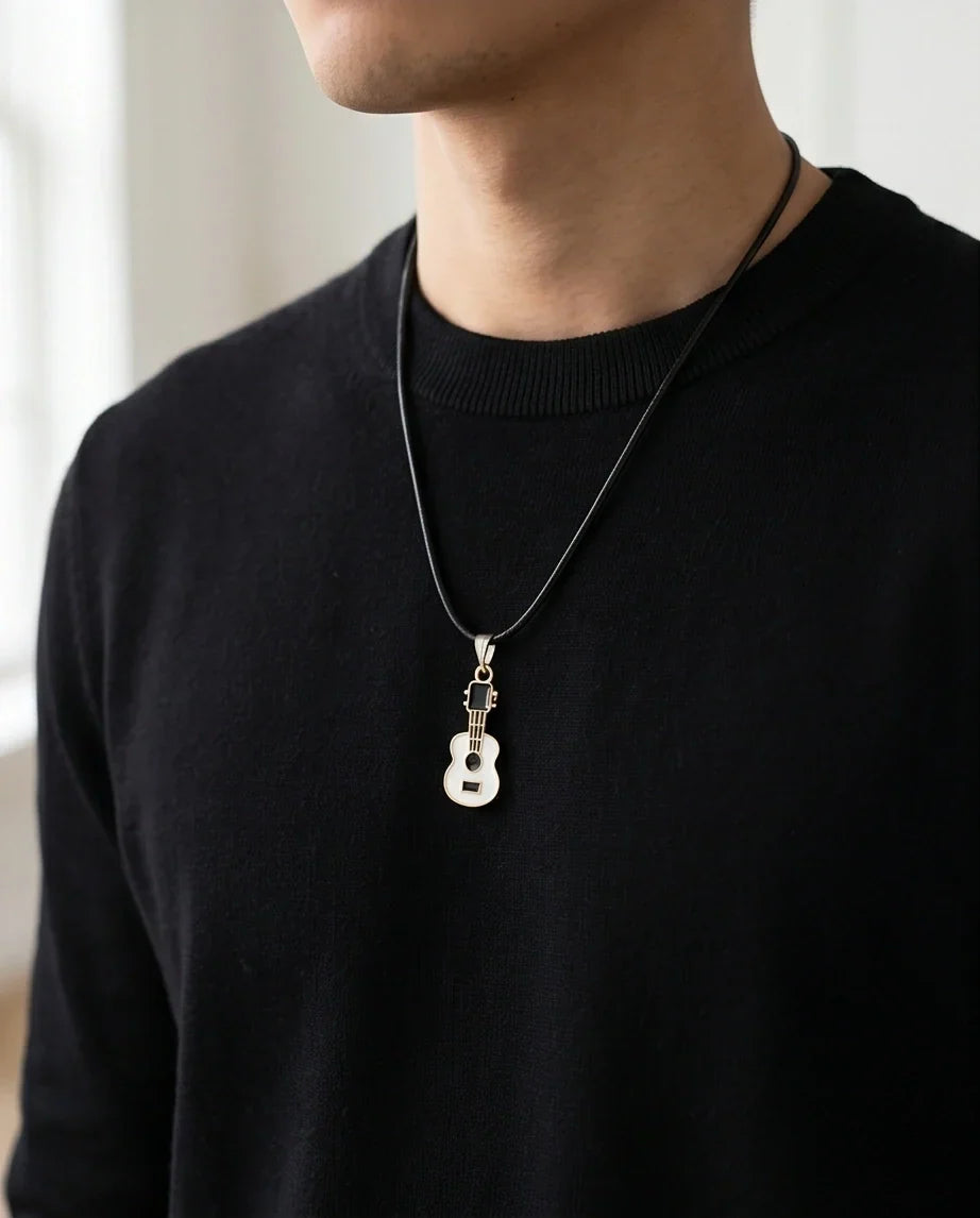 Gold and White Acoustic Guitar Necklace