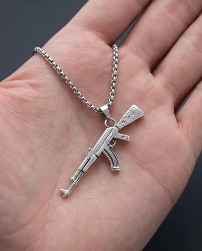 Micro-Pavé CZ Stock Assault Rifle Weapon Pendant Box Chain