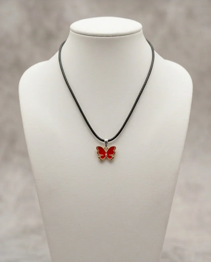 Gold and Red Butterfly Pendant Necklace