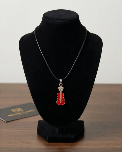 Gold and Red Enamel Violin Necklace