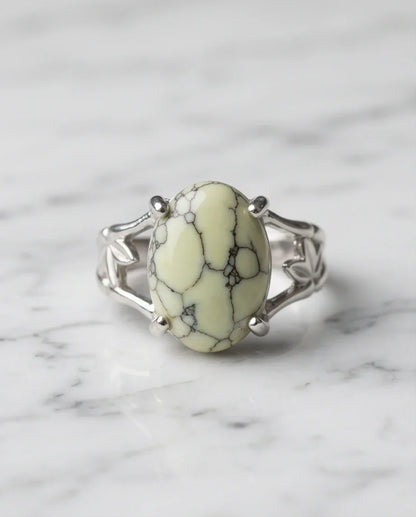 Earthy Mint Leaf Statement Ring