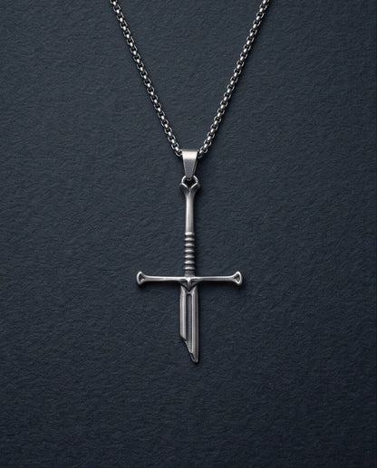 Silver Broken Sword Pendant Necklace