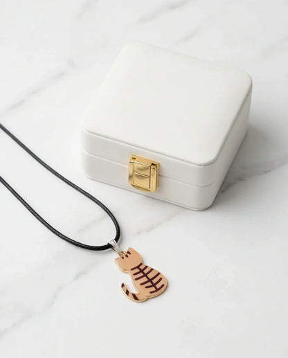 Artistic Golden Autumn Feline Silhouette Pendant Necklace