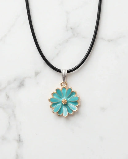 Gold and Turquoise Sunflower Pendant Necklace