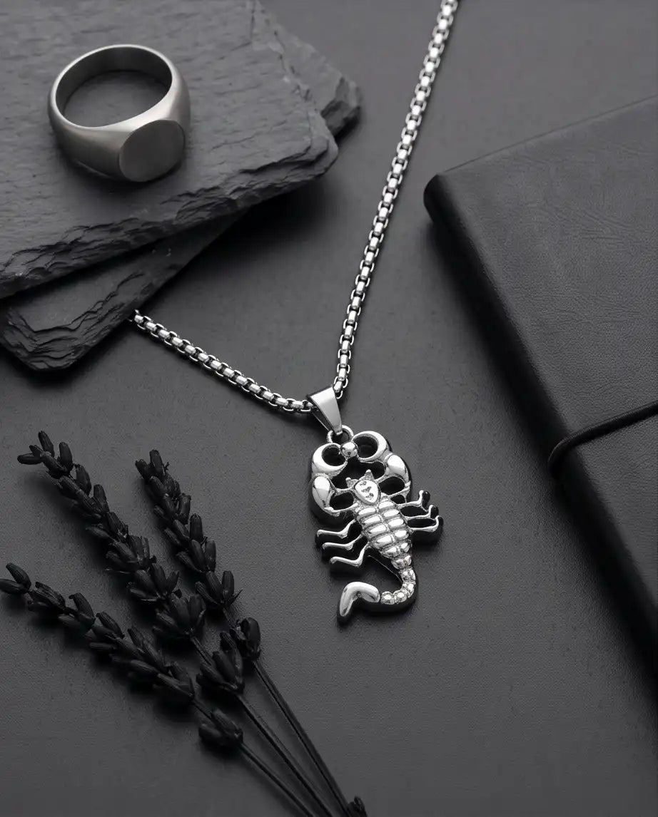 Iced Scorpio Pendant Silver Box Chain Necklace