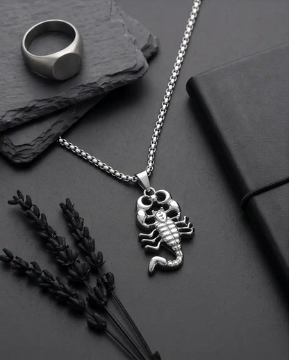 Iced Scorpio Pendant Silver Box Chain Necklace