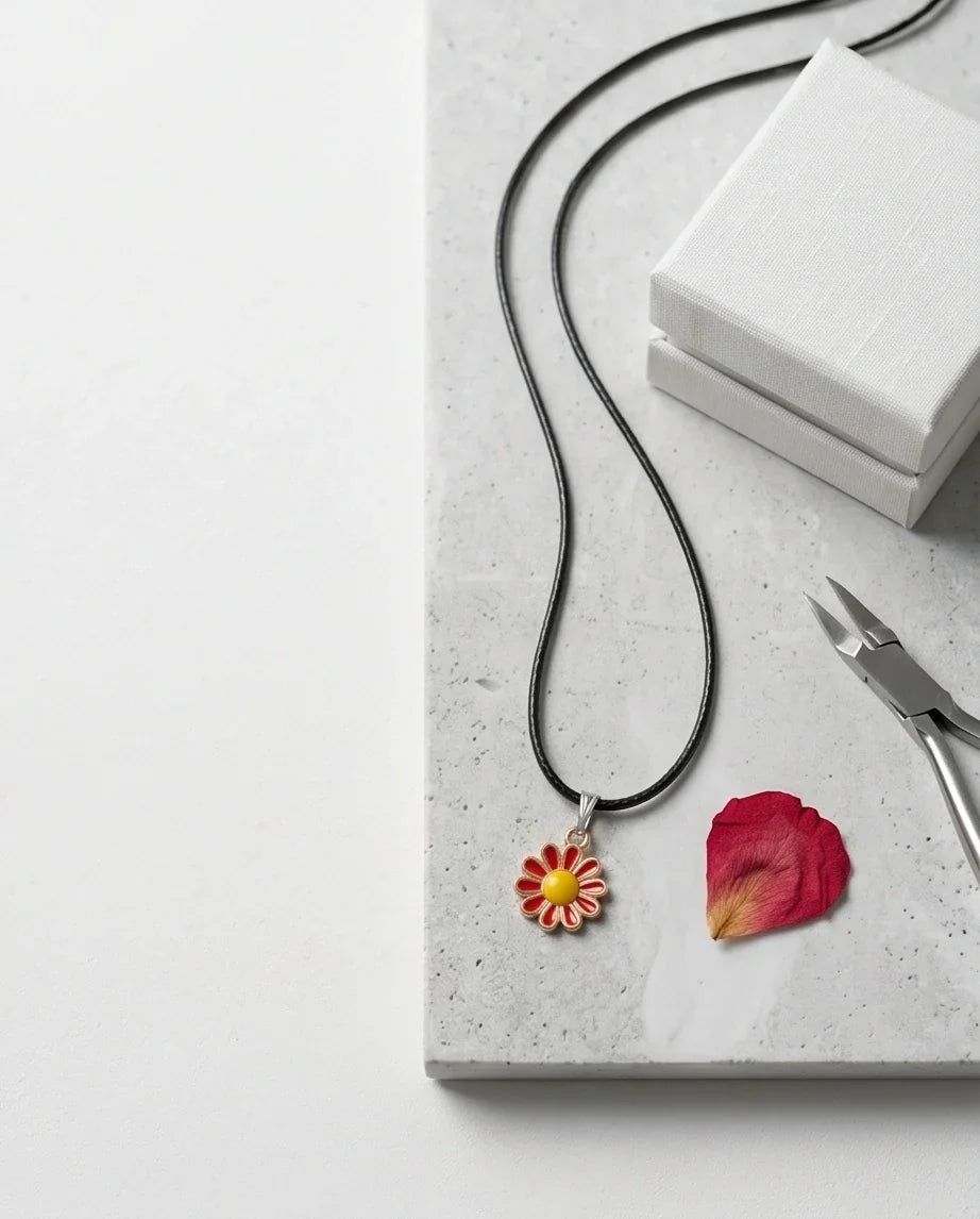 Gold and Red Flower Pendant Necklace