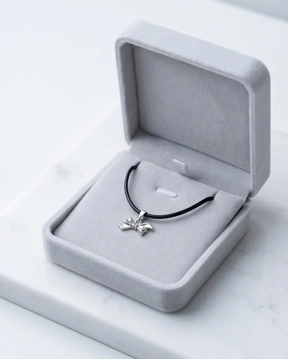 Silver Retro Ribbon Bow Necklace