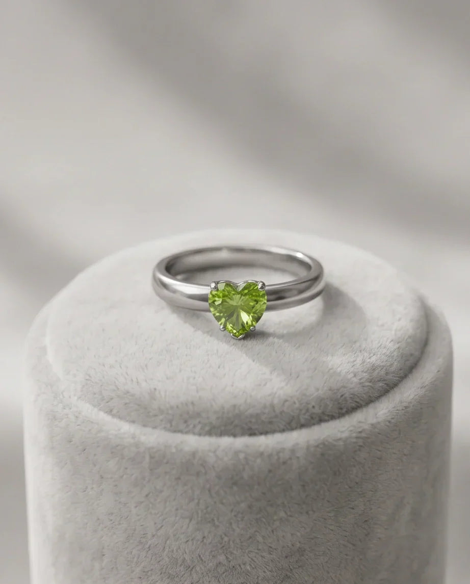 Sterling Silver Heart-Cut Peridot Green Solitaire Ring