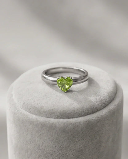 Sterling Silver Heart-Cut Peridot Green Solitaire Ring