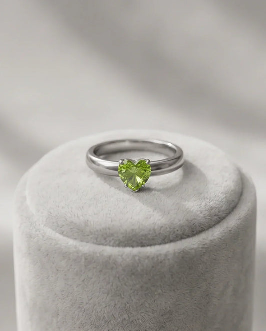 Sterling Silver Heart-Cut Peridot Green Solitaire Ring