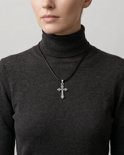 Silver Detailed Decorative Cross Necklace
