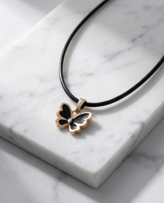 Gold and Black Butterfly Pendant Necklace