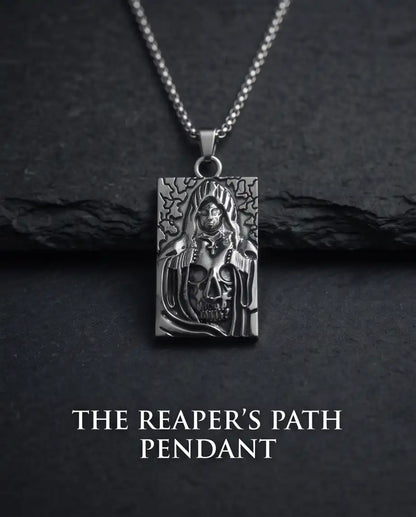 Hooded Grim Reaper Skull Dog Tag Pendant Box Chain
