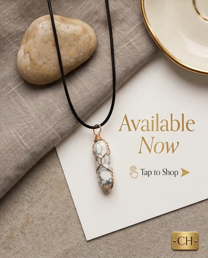 Wire-Wrapped White Howlite Crystal Point Pendant Box Chain