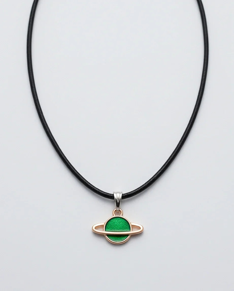 Gold and Green Saturn Planet Necklace