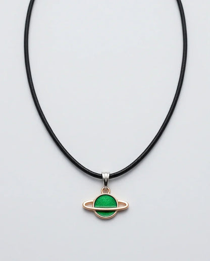Gold and Green Saturn Planet Necklace