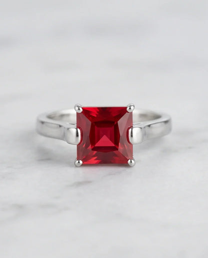 Sterling Silver Princess-Cut Red Ruby Solitaire Ring
