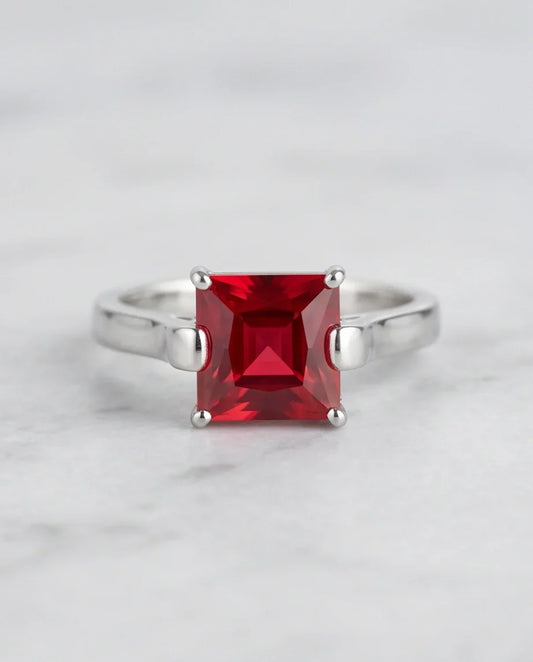 Sterling Silver Princess-Cut Red Ruby Solitaire Ring