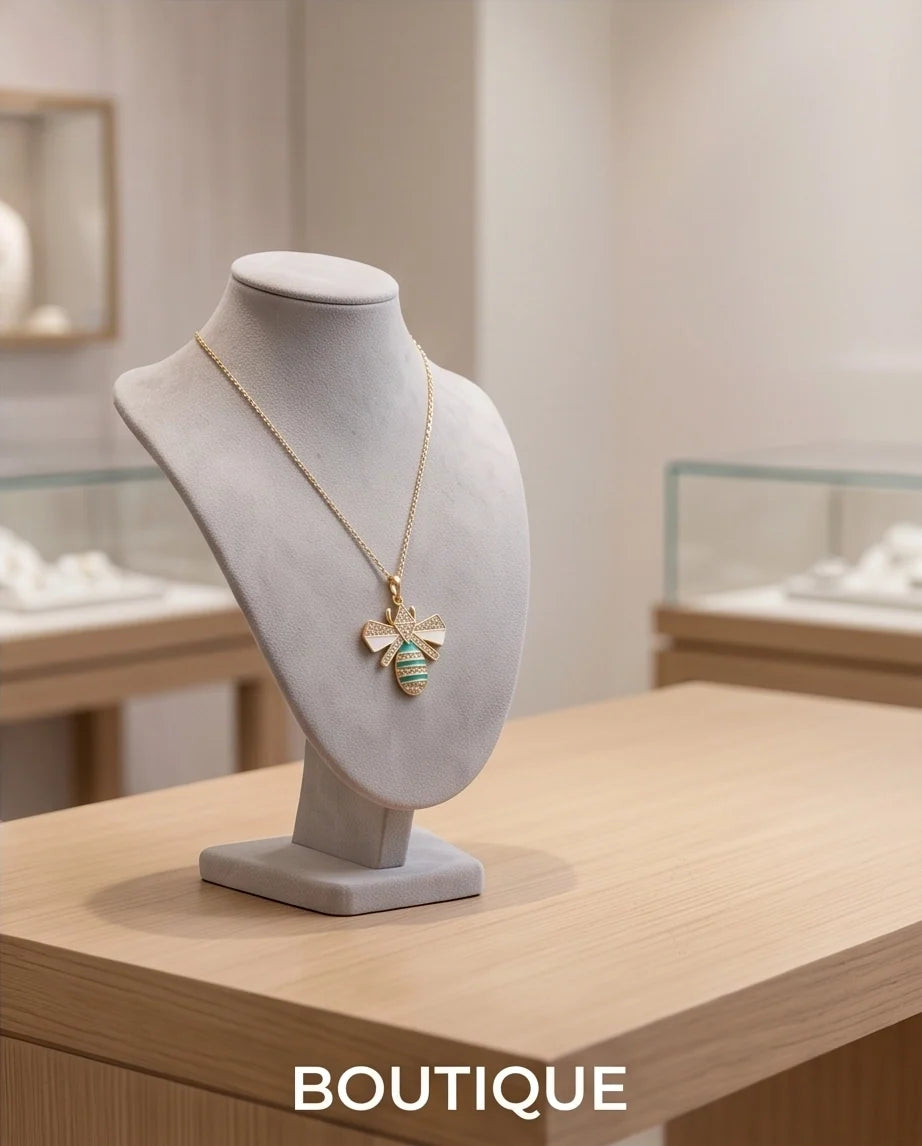 Gold Turquoise Enamel Bee Necklace