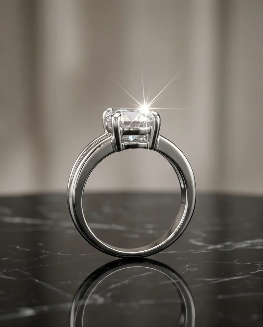 Sterling Silver Round-Cut Split Shank Moissanite Solitaire Ring