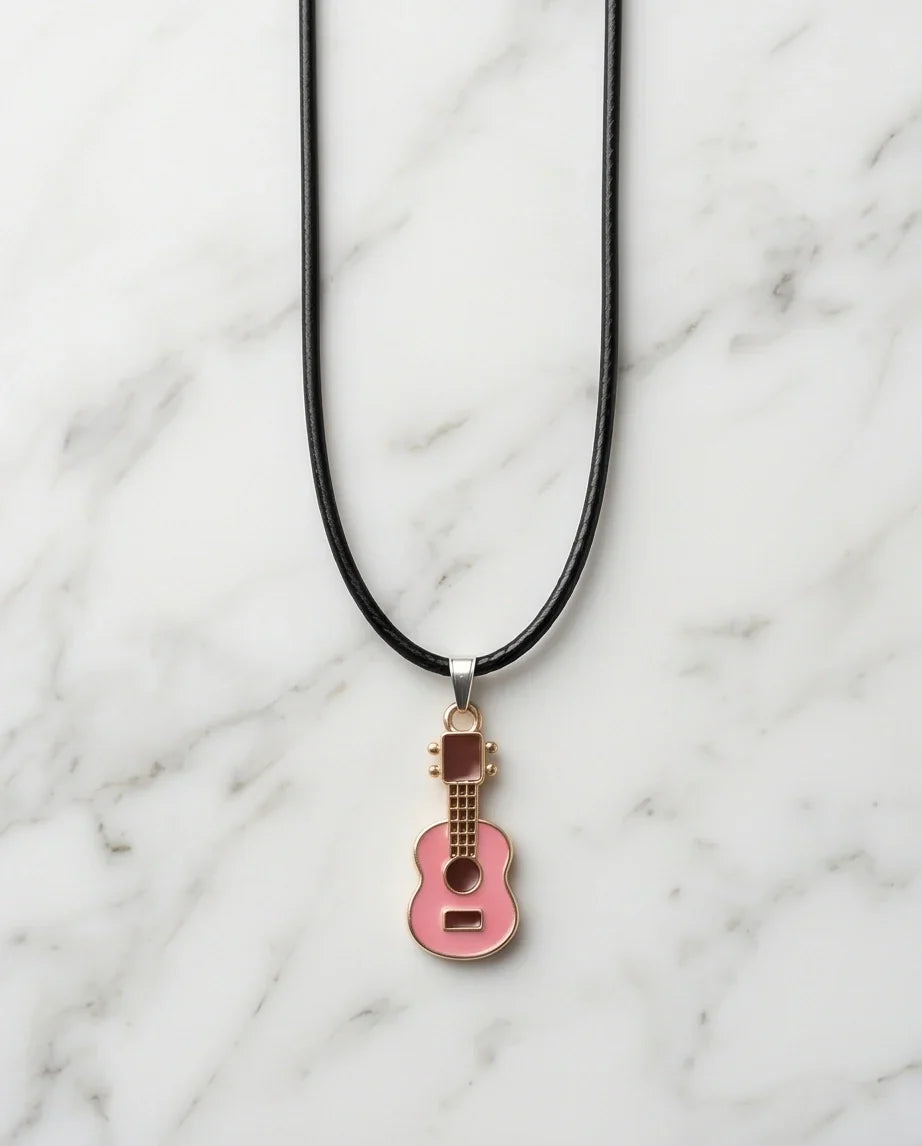 Gold and Pink Acoustic Guitar Necklace