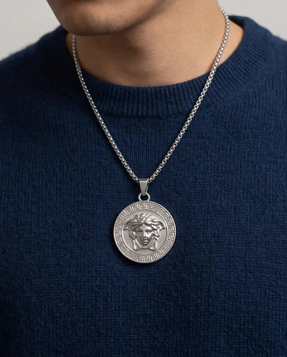 Greek Medusa Gorgon Medallion Pendant Box Chain