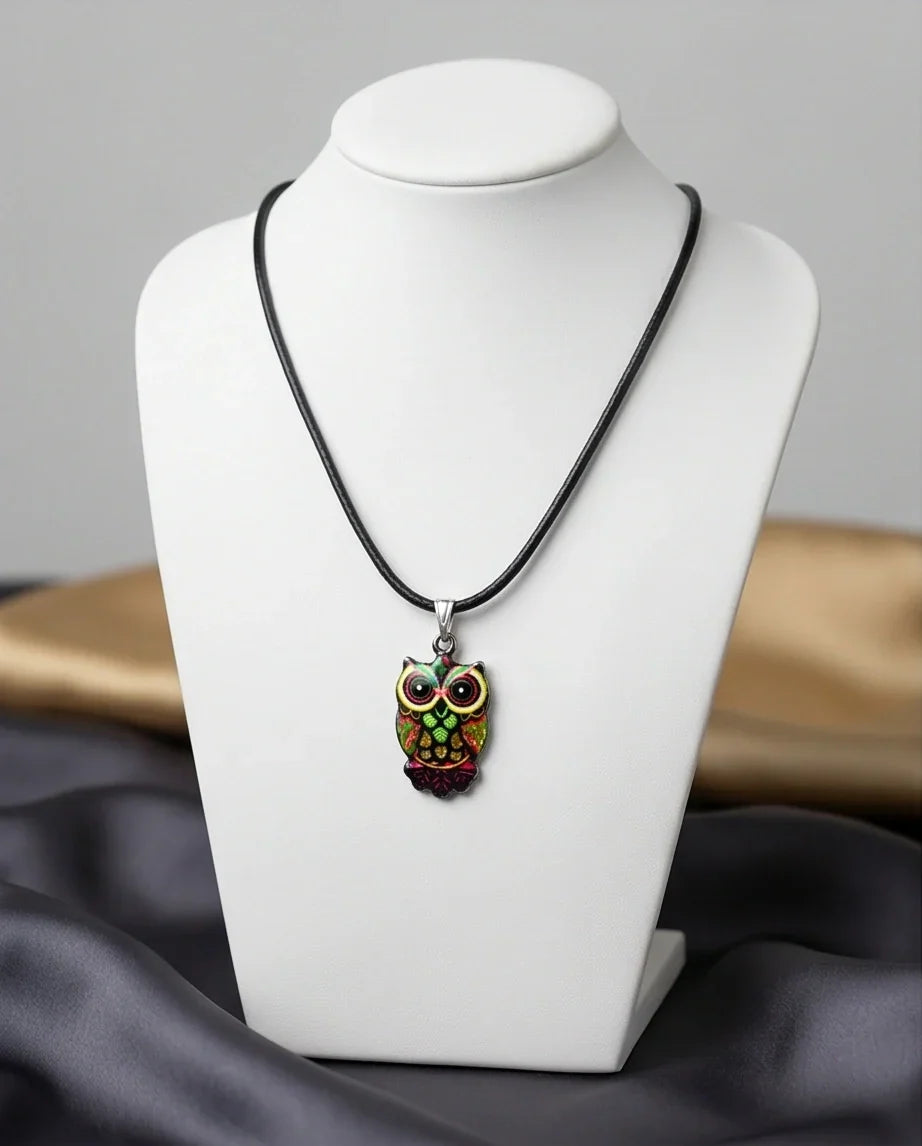 Neon Cyberpunk Owl Totem Pendant Necklace