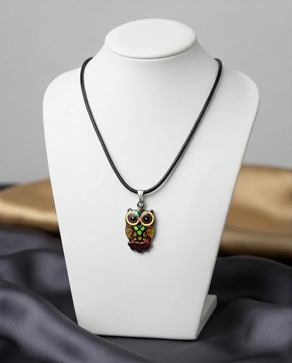 Neon Cyberpunk Owl Totem Pendant Necklace