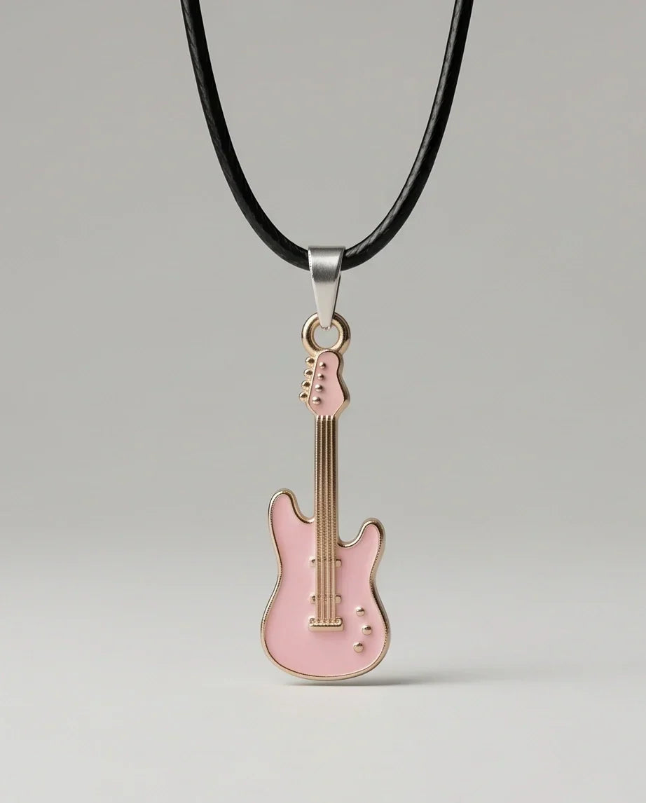 Gold and Pink Electric Guitar Necklace