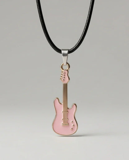 Gold and Pink Electric Guitar Necklace