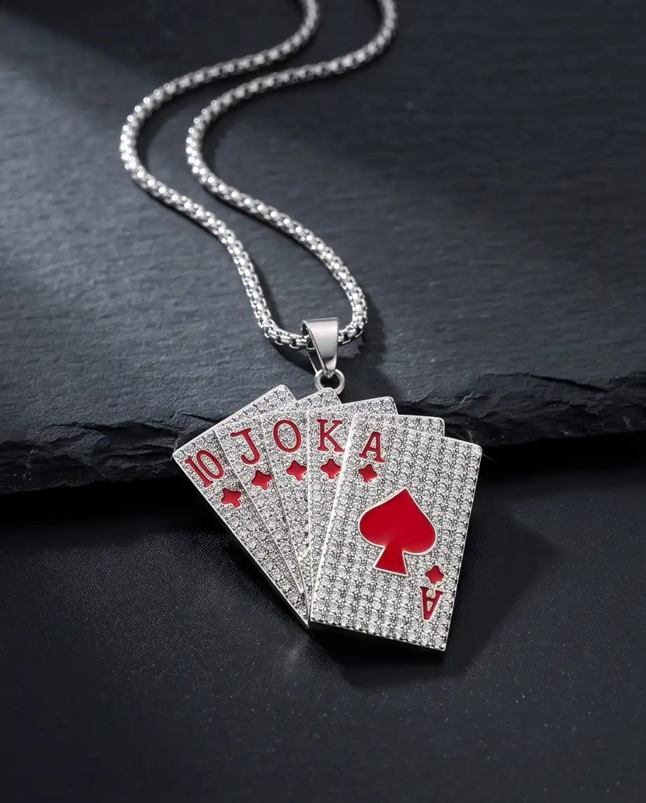 Iced Red Royal Flush Pendant Box Chain