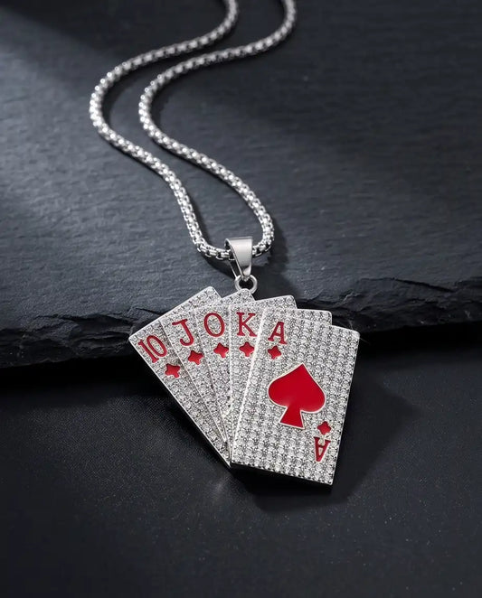 Iced Red Royal Flush Pendant Box Chain