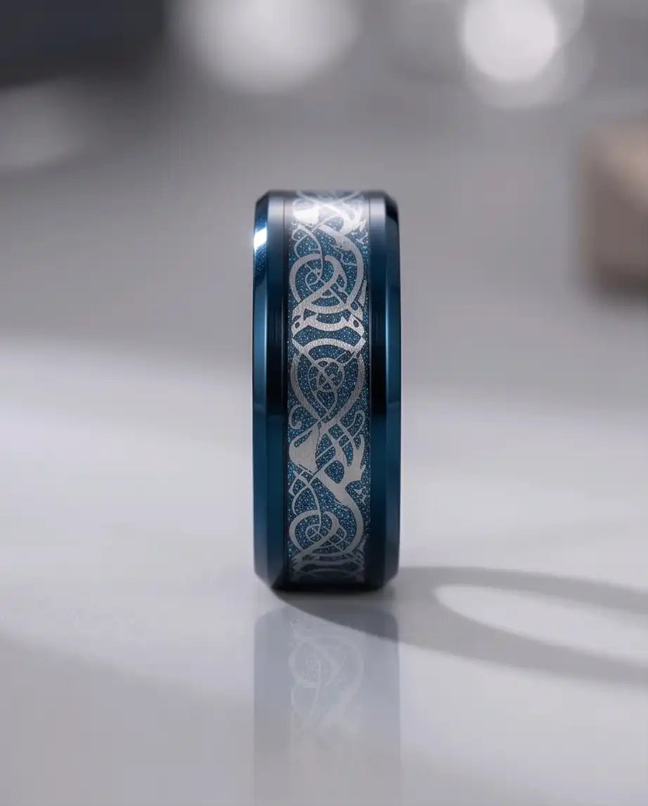 Blue Dragon Celtic Inlay Band Ring