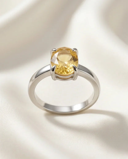 Sterling Silver Oval Yellow Citrine Solitaire Ring