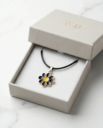 Gold and Black Daisy Pendant Necklace