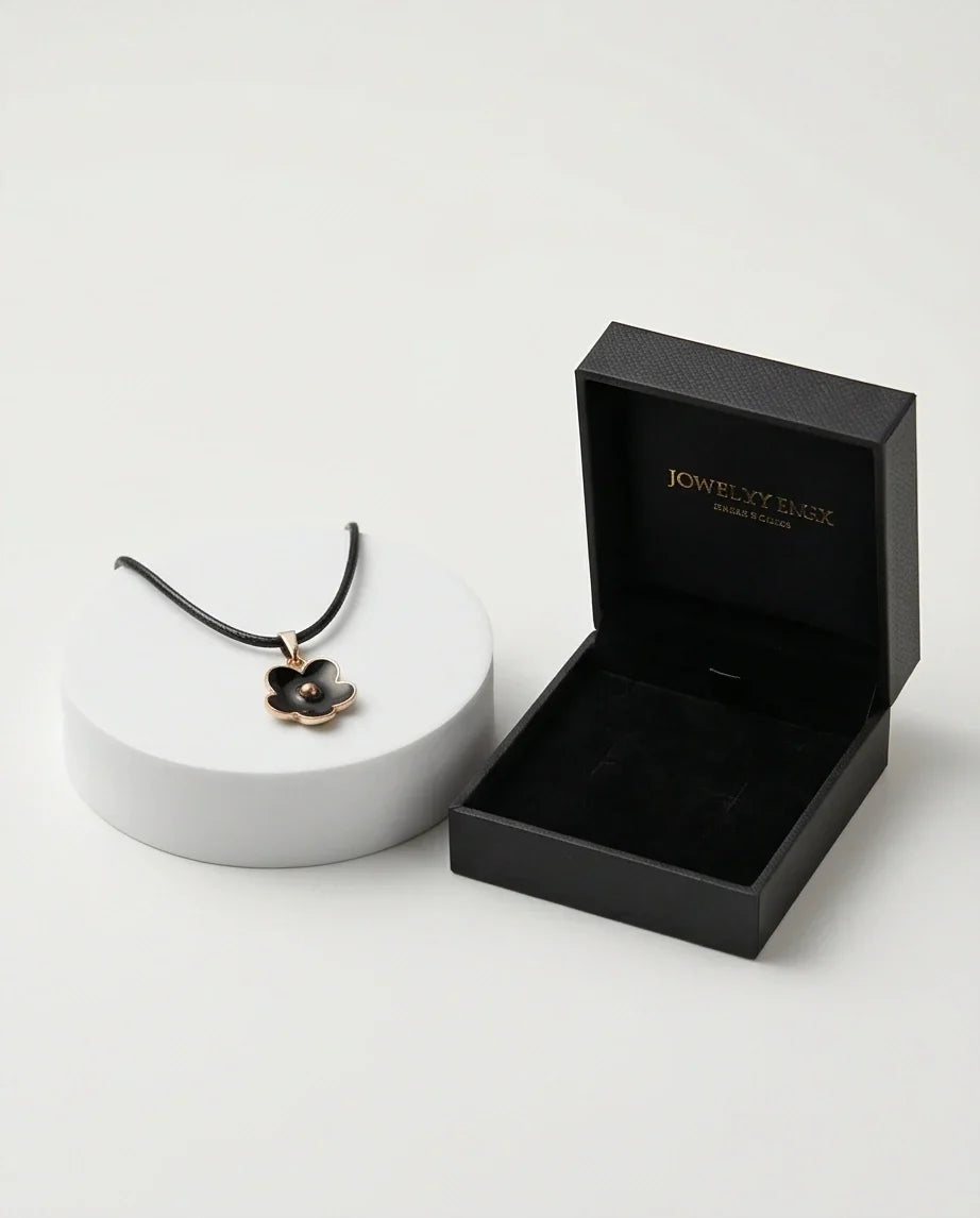Gold and Black Minimalist Flower Necklace